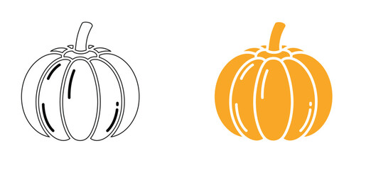 Simple Outline and Solid Pumpkin Illustration Decorative Harvest Season Graphic