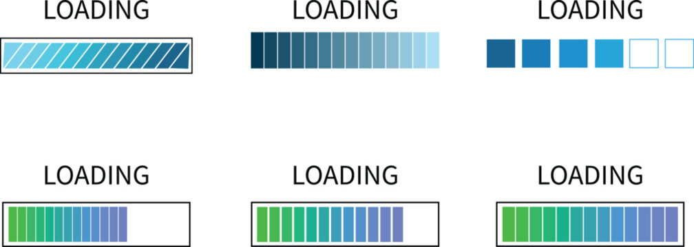 Vector collection of loading bars showing download upload and progress status for interface design