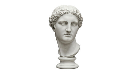 Ancient greek sculpture bust of a goddess or muse in white marble texture isolated on transparent background