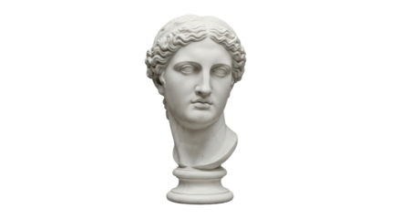 Ancient greek sculpture bust of a goddess or muse in white marble texture isolated on transparent background