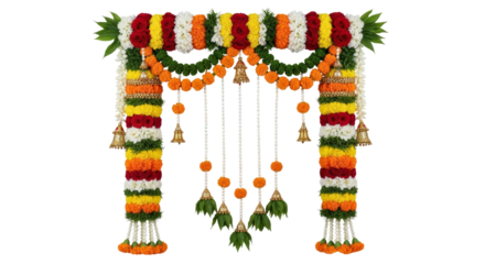 Vibrant indian wedding flower archway decoration vibrant traditional festive cultural celebratory isolated on transparent background