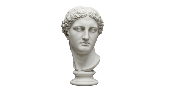 Ancient greek sculpture bust of a goddess or muse in white marble texture isolated on transparent background - Powered by Adobe