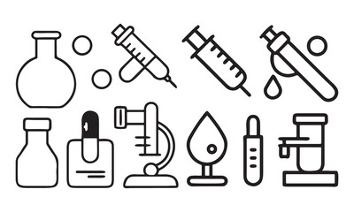 Science and Medical Laboratory Outline Icons Set. Vector Illustration