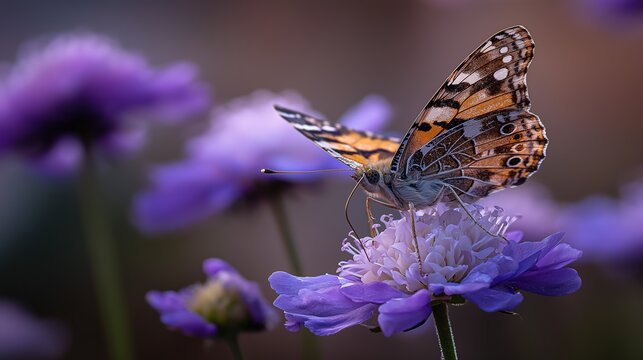 Vibrant Painted Lady butterfly with intricate wings on Astilbe in an English garden, ideal for gardening blogs, wildlife guides, and natural art.