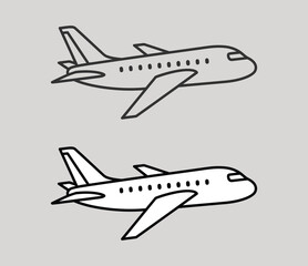 Simple Outline Airplane Silhouette Aircraft Transportation Travel Icon Design Illustration