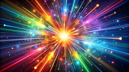 Fototapeta premium Bright colorful explosion of light with rays effect and glow in the center, abstract background in space or energy style, energy and speed concept