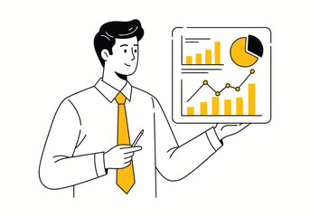 Businessman Presenting Financial Charts Data Analysis and Growth Report Illustration