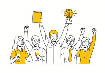 Team Celebrating Success with Trophy Business Achievement and Victory Concept Illustration
