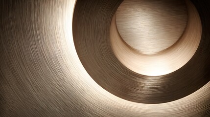 Textured brushed metal surface with concentric circular forms and soft illumination.