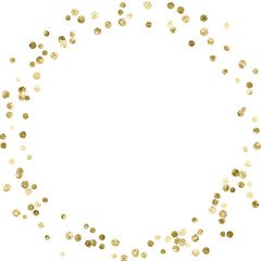 Scattered golden and silver bokeh lights forming a circular frame on a black background isolated on transparent background