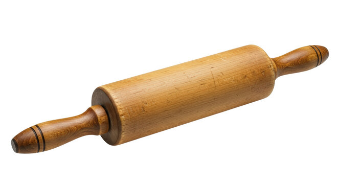 Classic wooden rolling pin for baking kitchen dough preparation and culinary tasks isolated on transparent background
