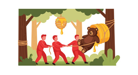 Forest dwellers collaborate to rescue bear from honey filled barrel hanging high
