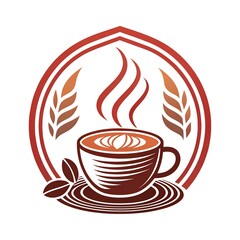 A cup of hot coffee with steam and roasted beans. A coffee logo on a white background, perfect for a cafe menu, coffee shop design, or morning cocktail concept. coffee cup icon