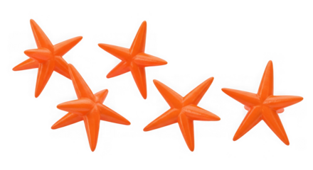 Five orange star shapes scattered on a transparent background