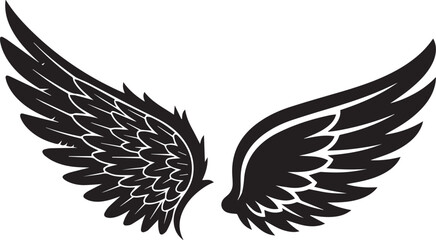 Obraz premium Pair of stylized black angel wings with intricate feather details.