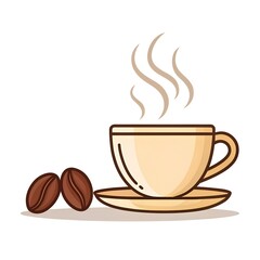 A cup of hot coffee with steam and roasted beans. Vector illustration on a white background, perfect for a cafe menu, coffee shop design, or morning drink concept.