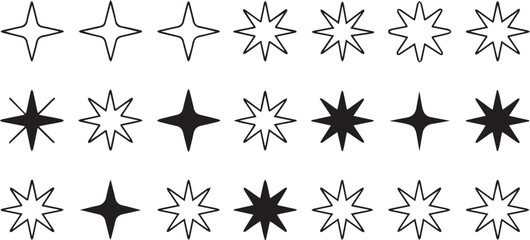 Collection of Black and White Star Shape Illustrations, Geometric Resource
