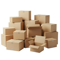 Kraft Cardboard Boxes: Shipping Packaging Collection for E-commerce and Logistics isolated on transparent background