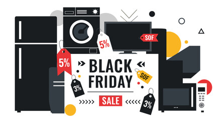 Black Friday Sale illustration Huge discounts on electronics TV refrigerator and home appliances