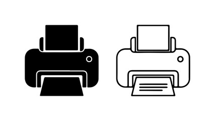 Printer icons with outline and solid fill with transparent background
