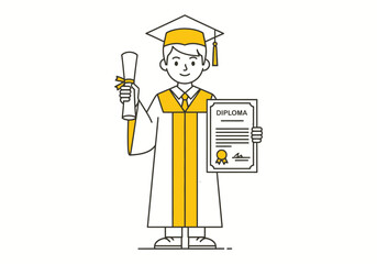 Happy Student Graduate Holding Diploma. vector illustration