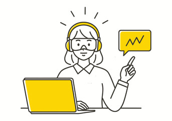 Vector illustration of people working with laptop computer in business office