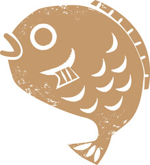 正月鯛のイラスト版画風　　金色　縁起物　アイコン　sea ​​bream