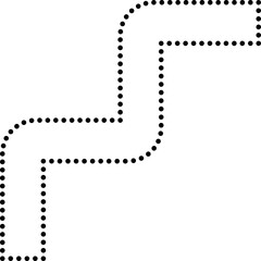 Geometric dotted outline with squared curves and rounded corners forming a layered abstract maze structure.