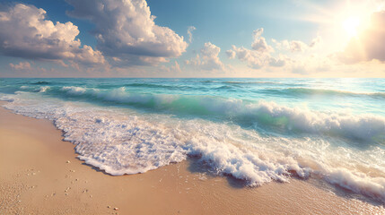 3D rendering of seaside beach, waves and sunset illustration materials
