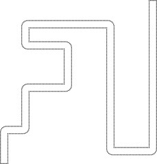 Maze-like dotted path creates an irregular squared pattern with continuous curves and rounded corners.