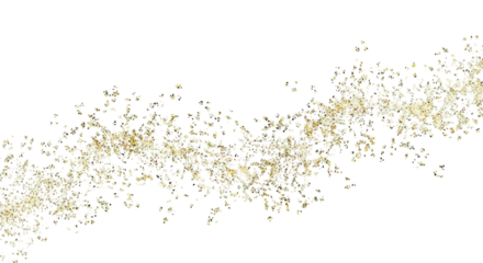 Abstract swirling pattern of golden and purple dust particles creating a cosmic nebula effect isolated on transparent background