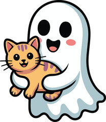 Kawaii Spirit Holding a Happy Cat Mascot