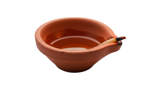 Clay diya oil lamp traditional indian decorative lighting for festivals celebrations diwali pooja isolated on transparent background