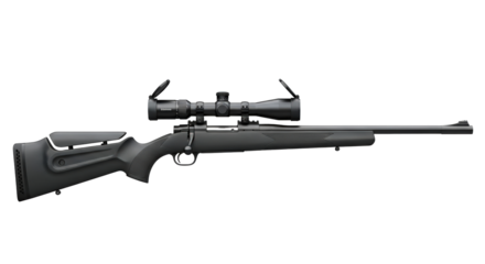 Modern hunting rifle with scope detailed closeup professional studio shot isolated on transparent background