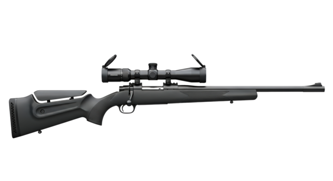 Modern hunting rifle with scope detailed closeup professional studio shot isolated on transparent background