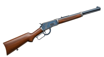 Classic lever action rifle with rich wood stock and metal accents on isolated background isolated on transparent background