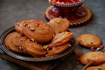 Homemade Chiroti/Chirote - In deep fried Diwali sweets, selective focus