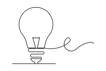 Modern continuous one-line light bulb sketch outline vector art drawing