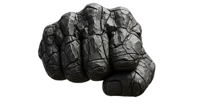 Close up black and white dramatic fist punching forward isolated object intense power isolated on transparent background