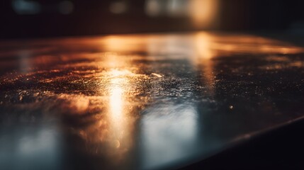 Obraz premium Warm light reflects on a textured dark surface with tiny sparkles.