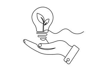 Modern continuous one-line light bulb sketch outline vector art drawing