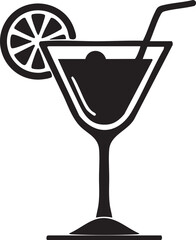 Cocktail Icon; Glass with a Straw and Lime Silhouette