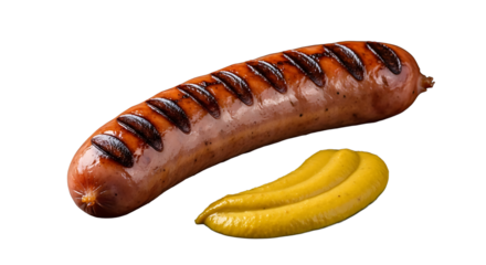 Delicious grilled sausage paired with mustard condiment on transparent background