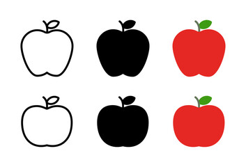 Apple icon set representing fruit, food, and health, suitable for nutrition, agriculture, grocery, and healthy lifestyle design projects