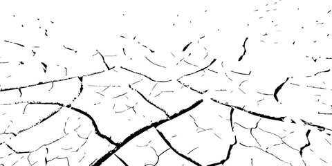 Cracked dry earth texture showing drought and arid landscape pattern. High-contrast black and white cracked soil background perfect for environmental, abstract, or texture design projects.