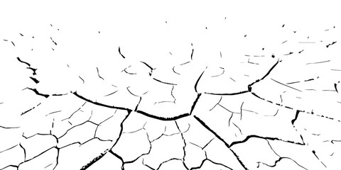 Cracked dry earth texture showing drought and arid landscape pattern. High-contrast black and white cracked soil background perfect for environmental, abstract, or texture design projects.