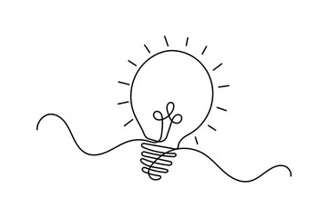 Light bulb continuous one line drawing minimalist vector illustration
