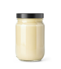 Clear Glass Jar Filled with Mayonnaise with matte cap on a transparent background