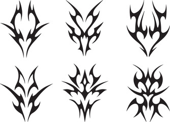 Fototapeta premium Neo Tribal Tattoo Constructor – Y2K Cyber Sigil Vector Set – Gothic Celtic Emo Symmetric Designs.