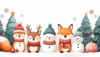 動物のクリスマスカード、コピースペース